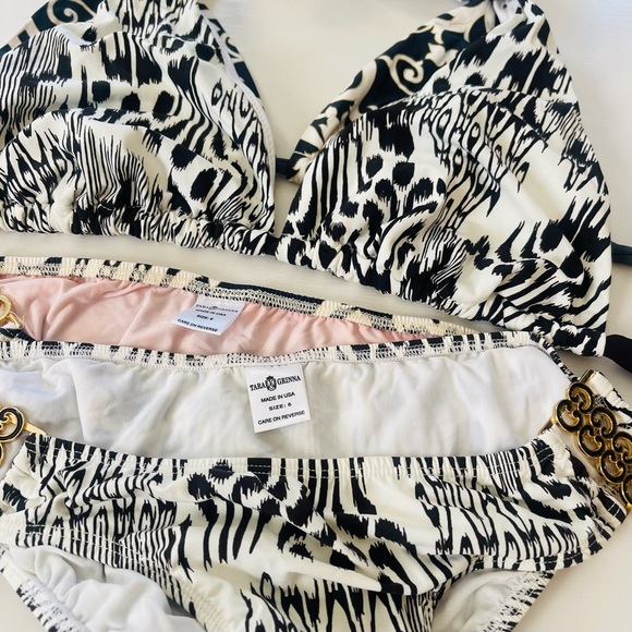 8 PIECE LOT TARA GRINNA Hipster Triangle Top Bikini Set Black Gold Animal Print - Picture 15 of 16